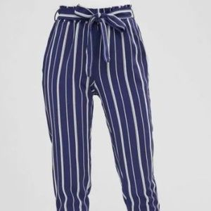 Belted Striped Straight Pants